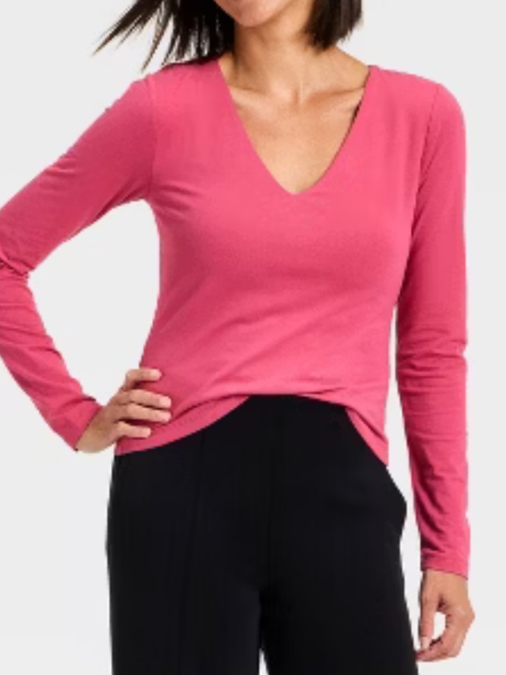A new‎ day Women's Pink V-Neck Long Sleeve Top